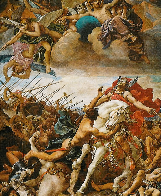 <b>Voeu de Clovis à la bataille de Tolbiac.</b><br />Fresque de Paul-Joseph Blanc. Eglise Sainte-Geneviève.