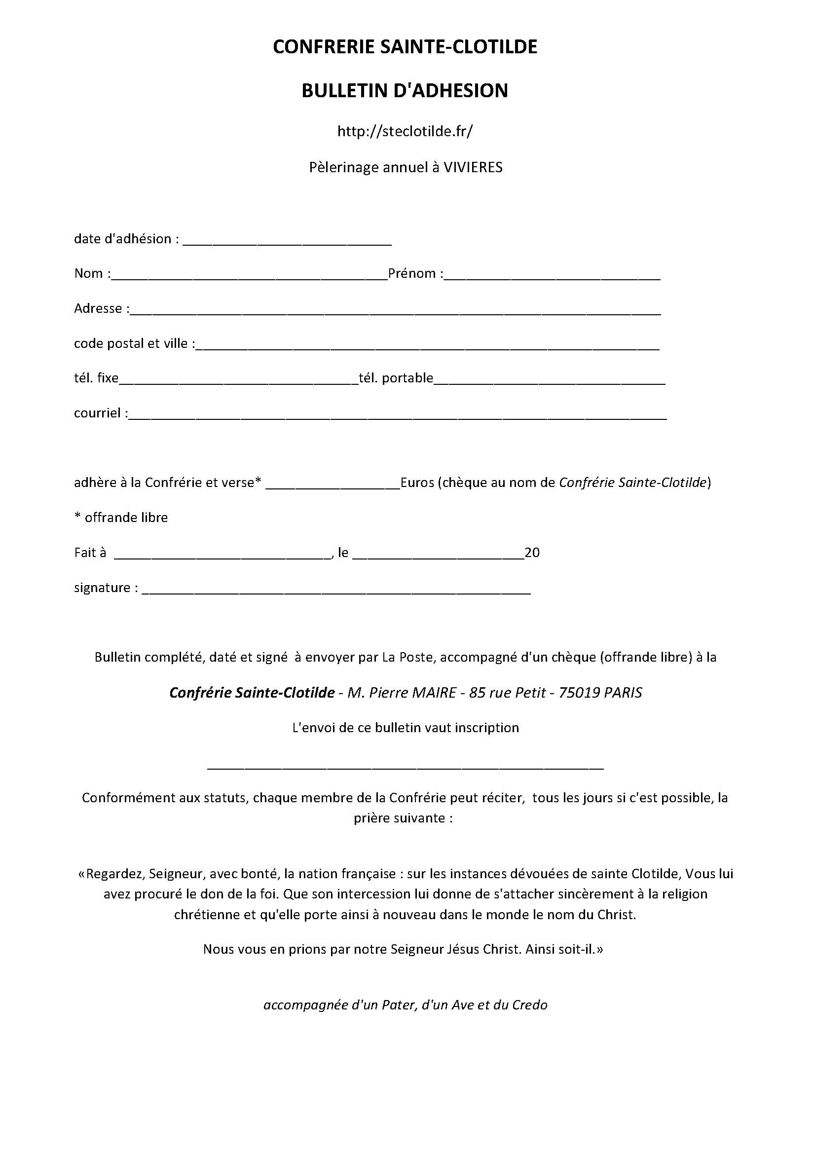 Bulletin d'adhésion